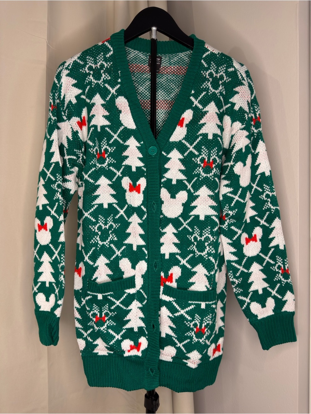Disney Her Universe Green Cardigan with White & Red Holiday Motifs